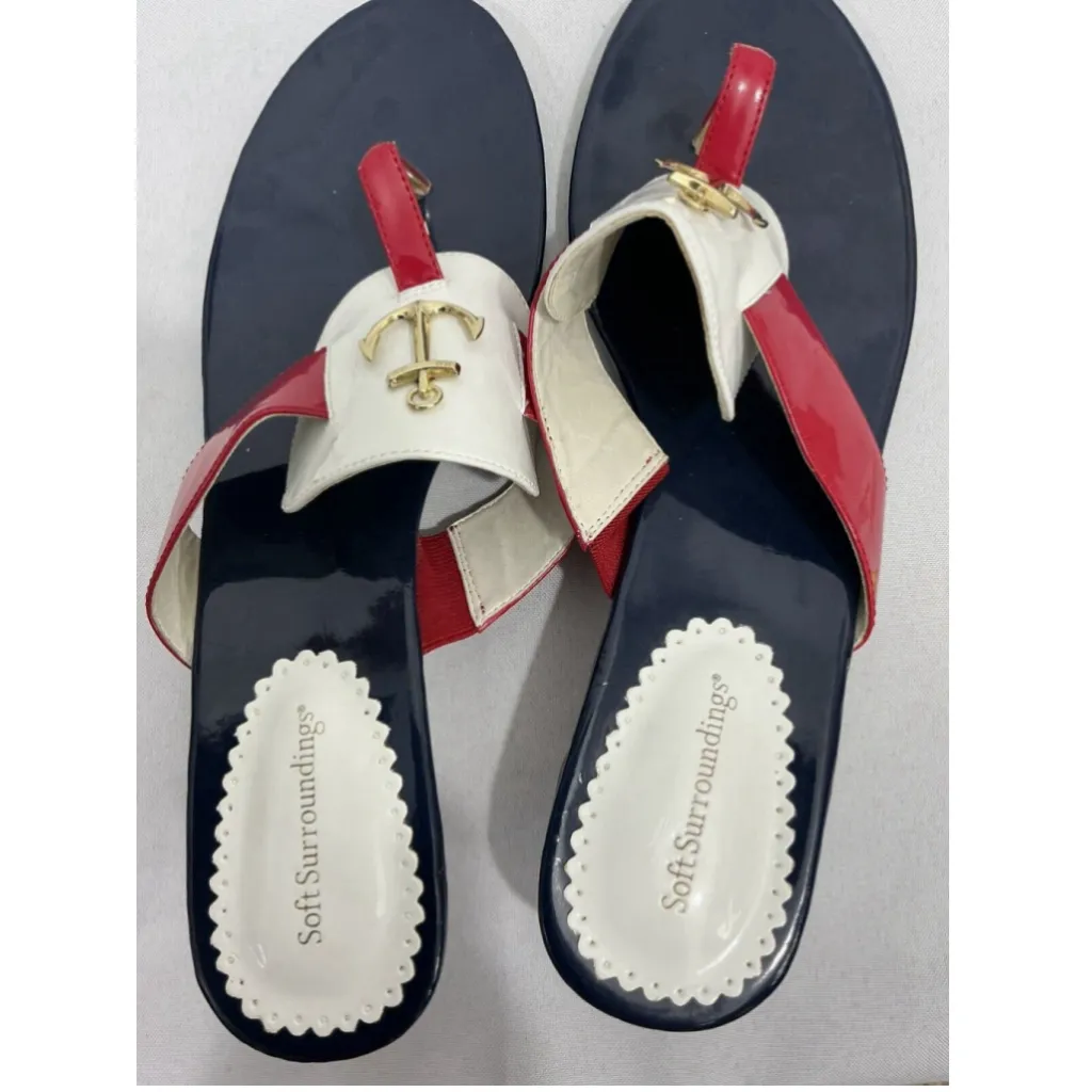 Womans Soft Surroundings 10 C Multicolor Nautical Thong Slip On Sandals NWOT - Image 6
