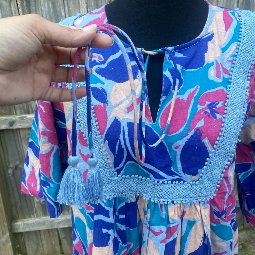 Downeast Tropical Flower Mumu Peasant Dress - Image 6