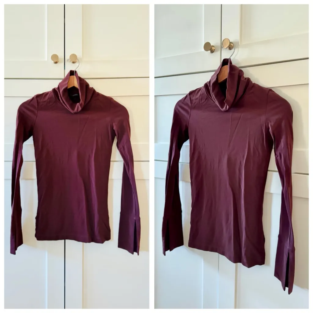 JOSEPH High Neck Crepe Jersey Turtleneck Top, Burgundy Maroon sz. XS - Image 4