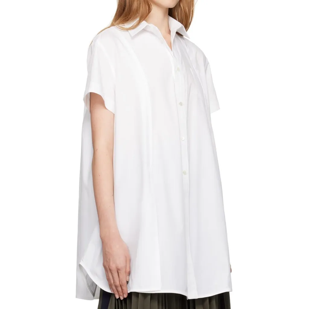 Sacai Oversized Flare White Cotton Button Front Short Sleeve Shirt Size 6 - Image 2