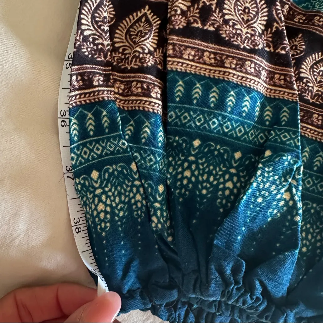 Boho Elephant Print Harem Pants – Teal & Brown – New, Purchased in Thailand Size XL - Image 5