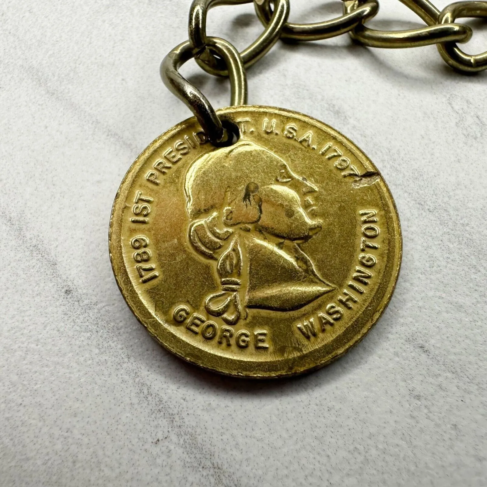 George Washington Coin Metal Chain Link Belt XS/Small (XS/S) ✨ Gold - Image 2