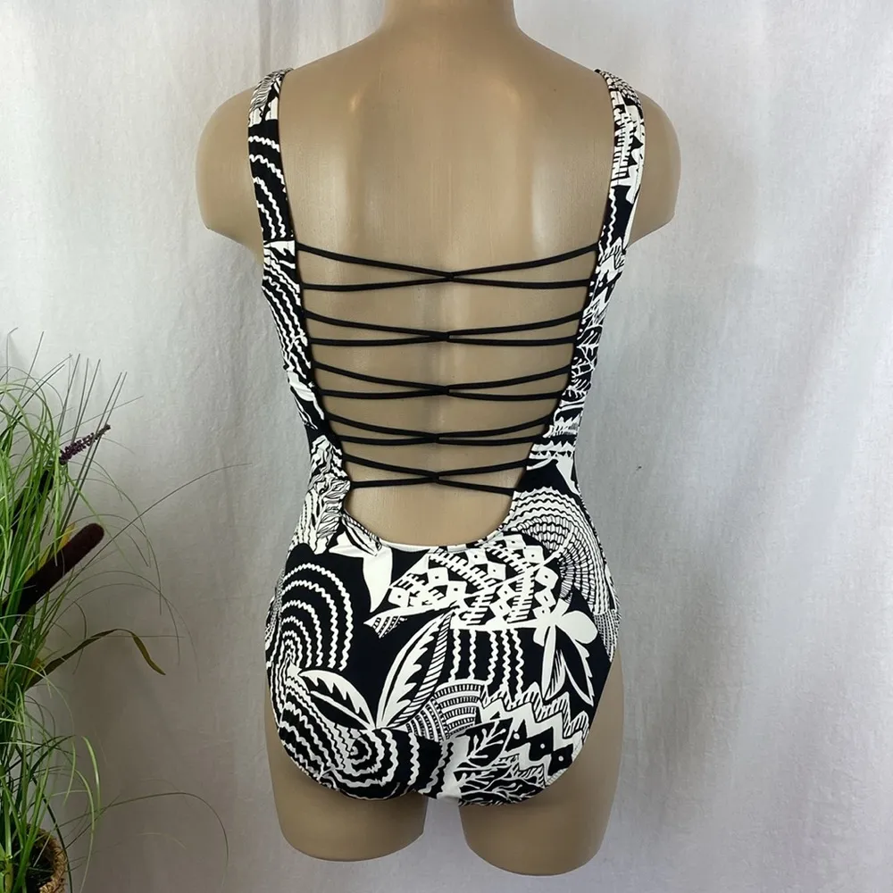 Ralph Lauren Polo Black & White Print 1 Piece Swim Bathing Suit S - Image 2