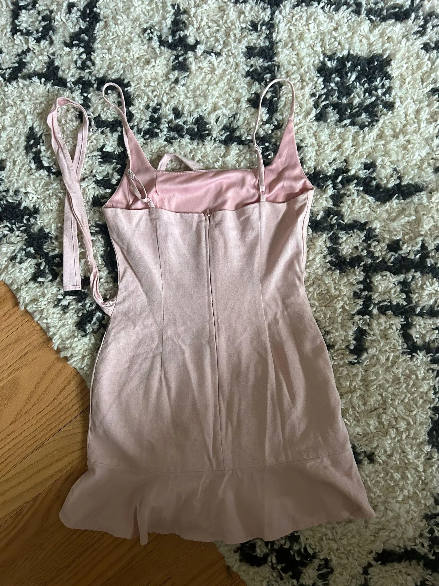 Pink Mini Dress Ruffle Trim Bottom - Image 3
