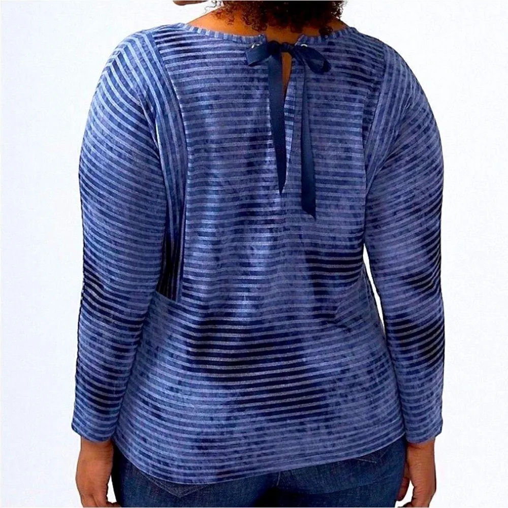 247. LANE BRYANT Plus Size Striped Tie Back Top Blue Navy with tie dye l… - Image 2