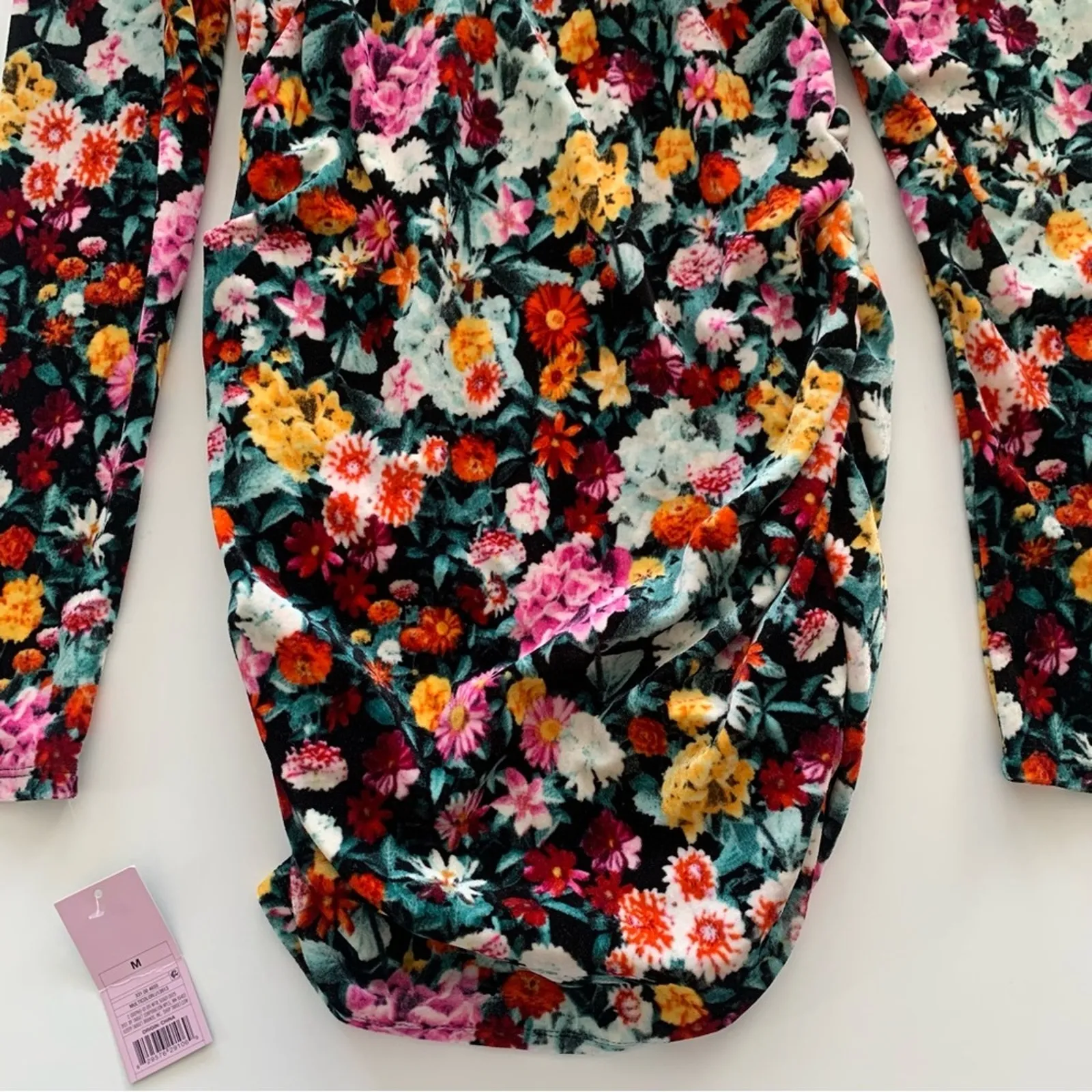 Wild Fable Black Multicolor Floral Velour Off Shoulder Long Sleeve Mini Dress - Image 10