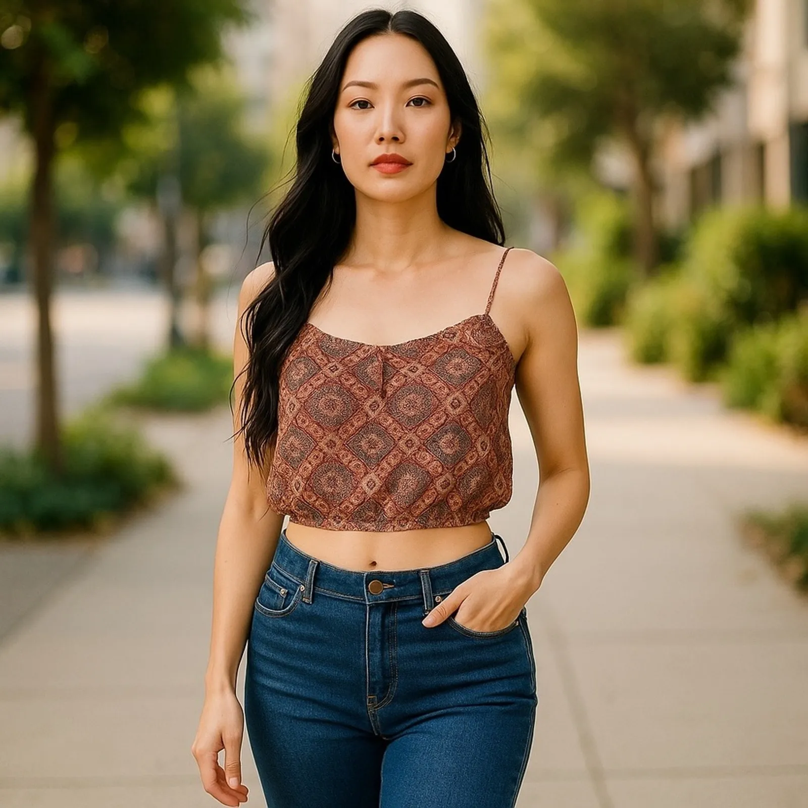American Eagle Paisley Boho Semi Sheer Crop Tank Top Size S - Image 13