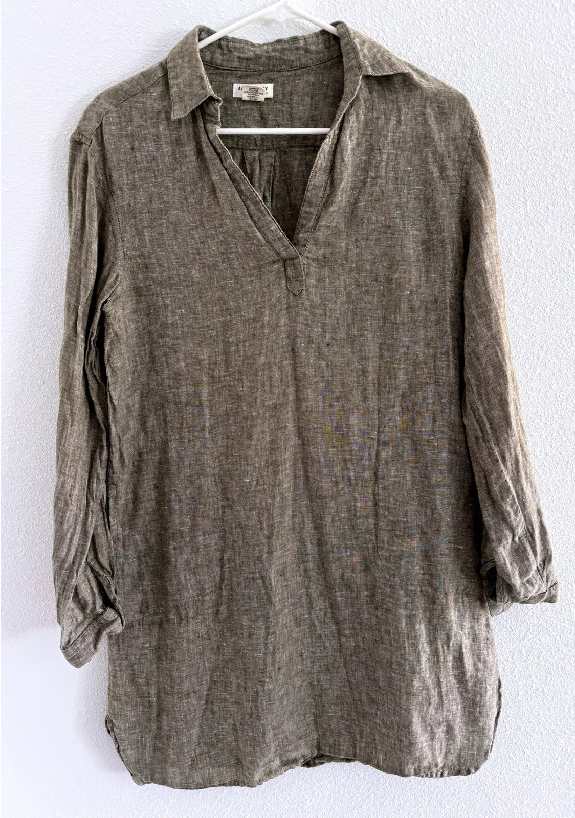 Artisan NY Dress Womens Small Green Linen Shirtdress Coastal Beachy Flowy Boho - Image 1