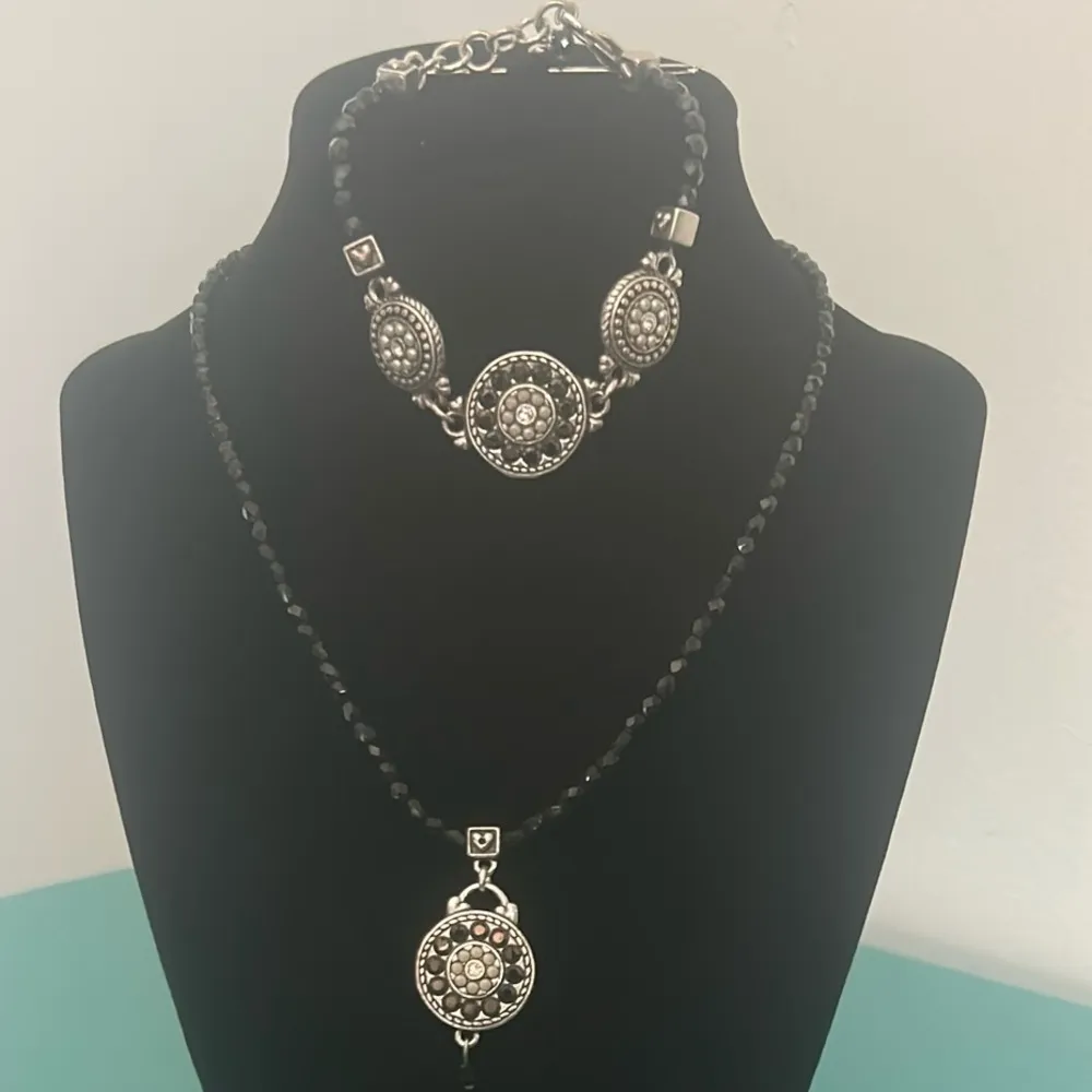 Brighton Jet Set Silver Reversible Black Crystal Encrusted Filigree Jewelry Set - Image 16