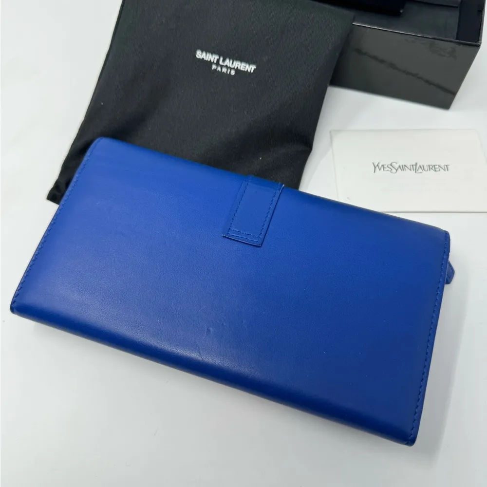 Saint Laurent Y-Chyc Authentic Royal Blue Leather Zip Wallet – Gold “Y” Hardware - Image 9