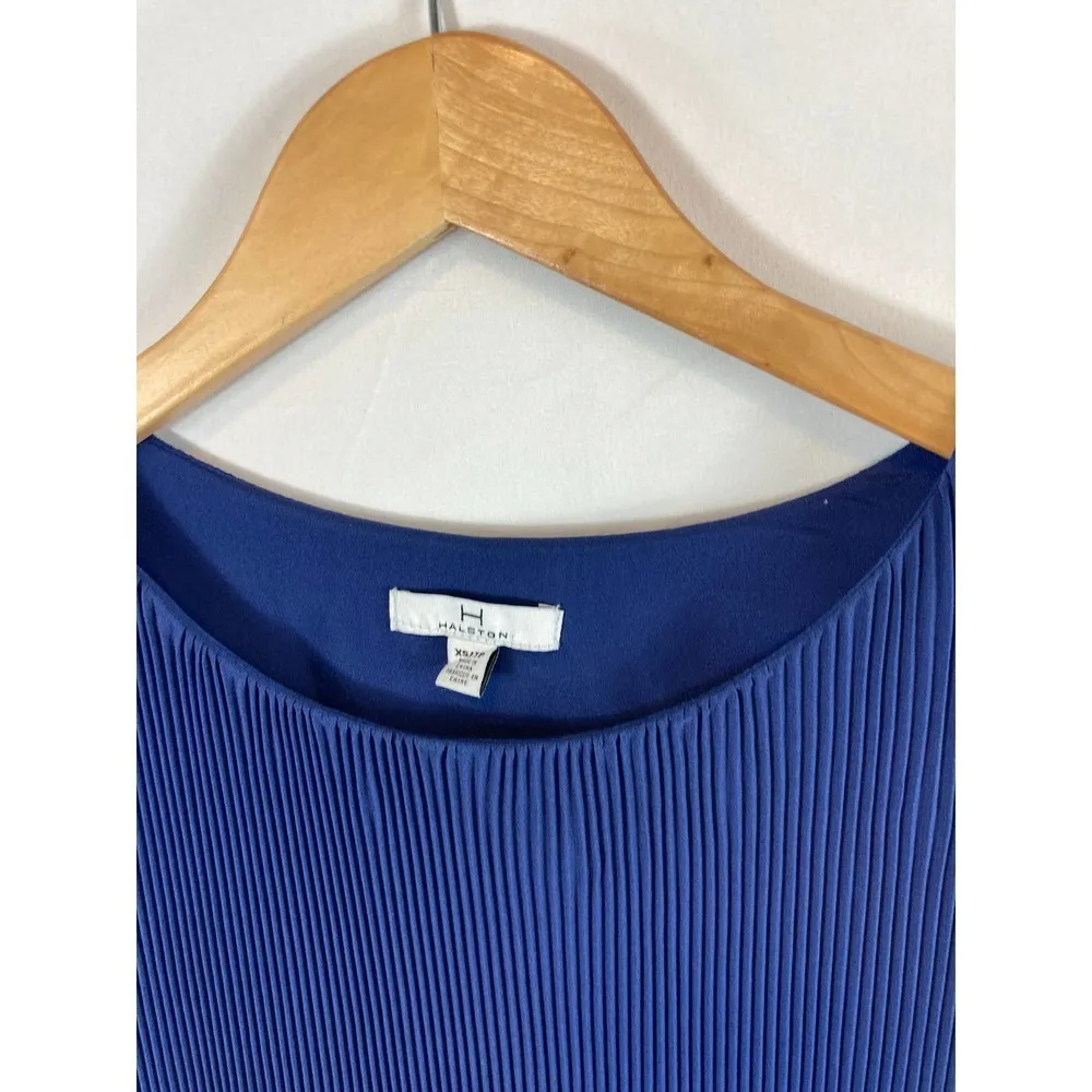 H Halston Pleated Asymmetrical Dress Blue Size XS - Image 3