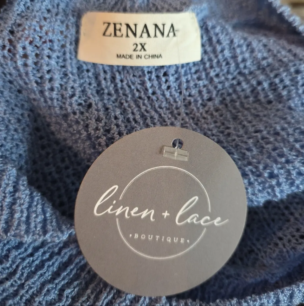 Zenana Womens Plus V Neck Sweater Size 2x Loose Knit Blue Short Sleeve Beach NWT - Image 6