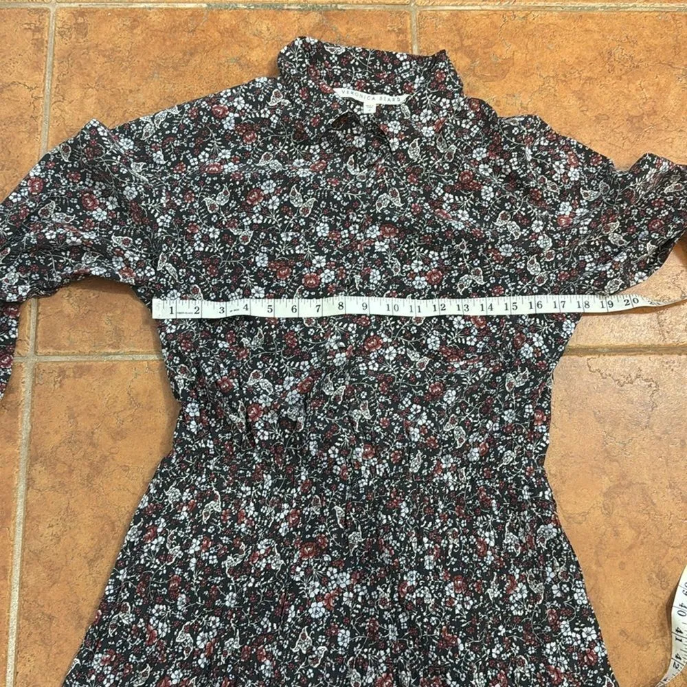 Veronica Beard Rory Dress Floral Print Silk Crepe Button Down Collared Mini Sz 6 - Image 10