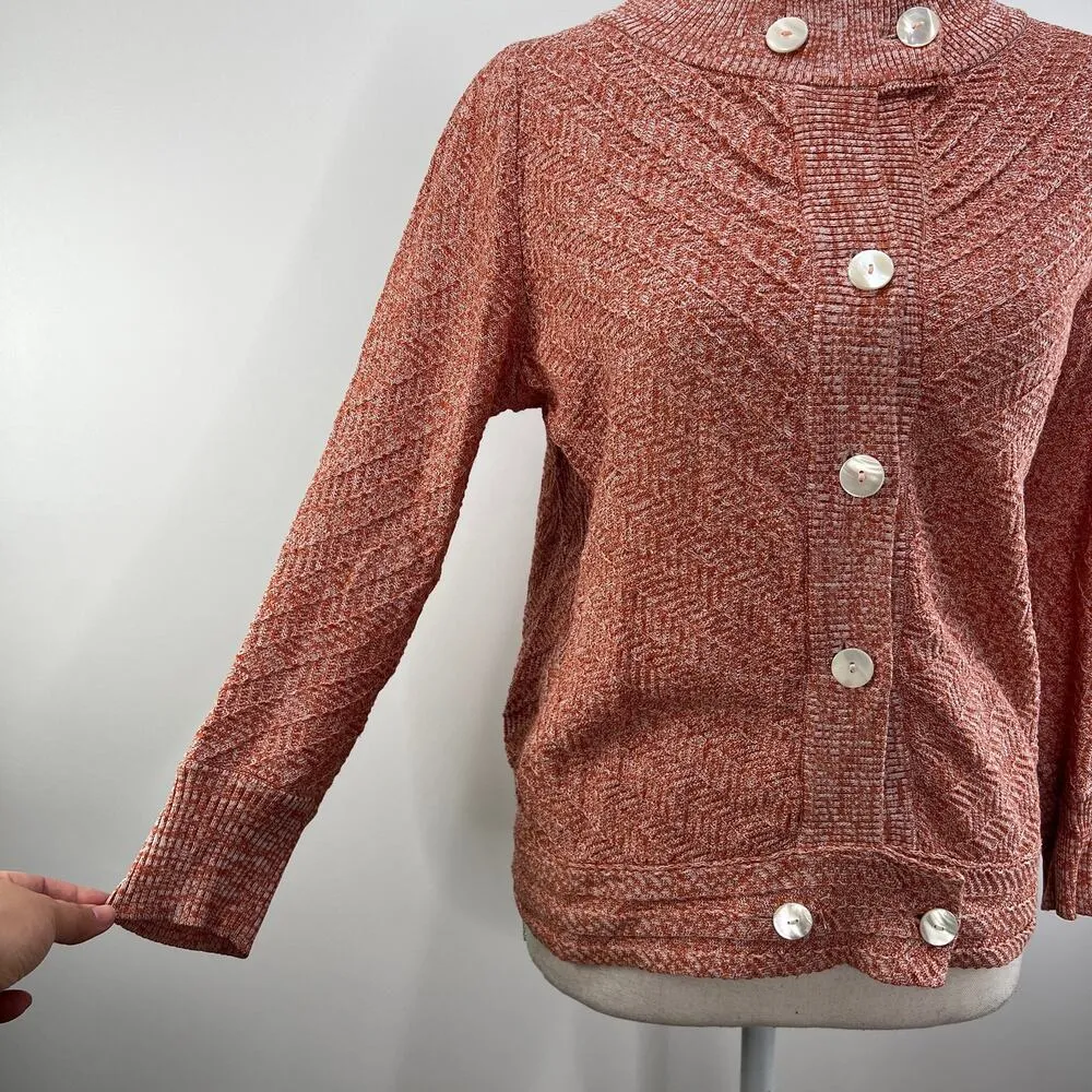 Luca Luca Cotton Knit Textured Sweater High Ribbed Collar Wool Free Orange Size M - Image 5