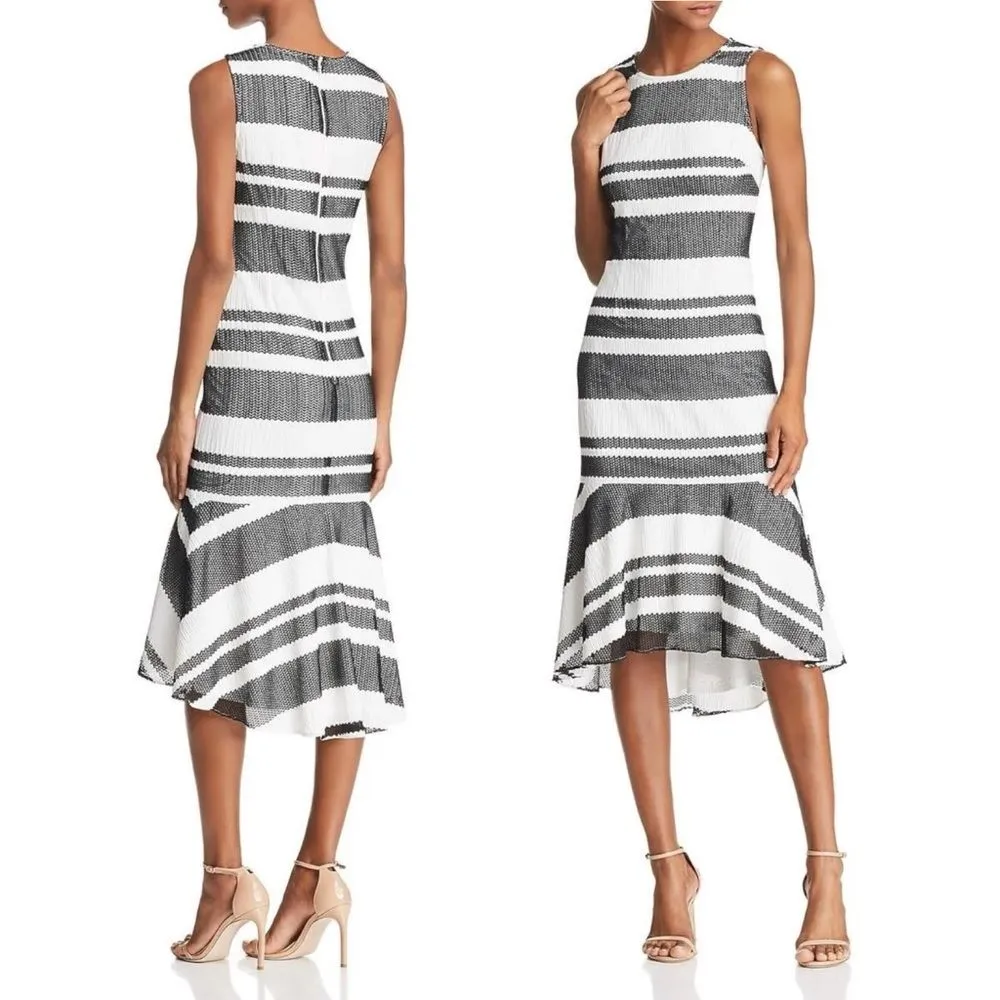 NWT Adrianna Papell Kang Kang Striped Trumpet Midi Dress Black & White Size 14 - Image 7
