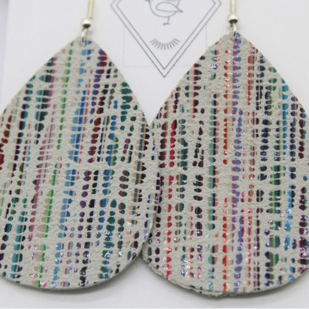 Genuine Leather Rainbow Colored Metallic Teardrop Dangle Earrings - Image 3