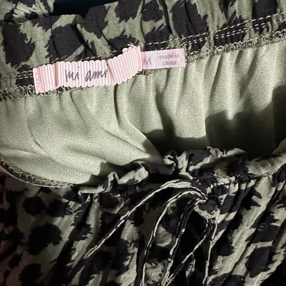 Francescas Mi Ami Green Leopard Print Flounce Mini Dress M Peasant Top Ruffle - Image 9