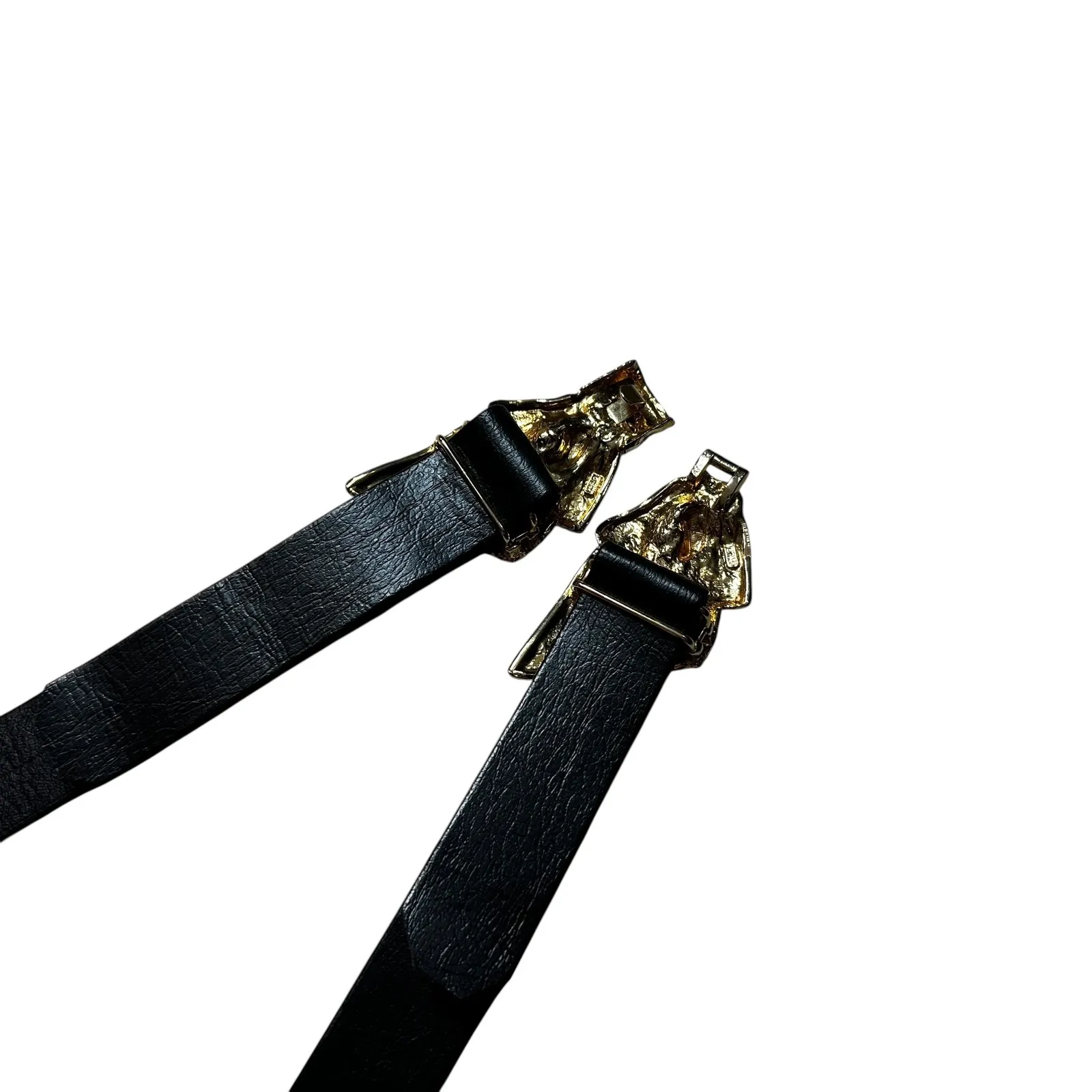 VTG Mimi Di N Bow Belt 1986 Gold Interlocking Front Clasp Statement Belt Buckle Black - Image 5