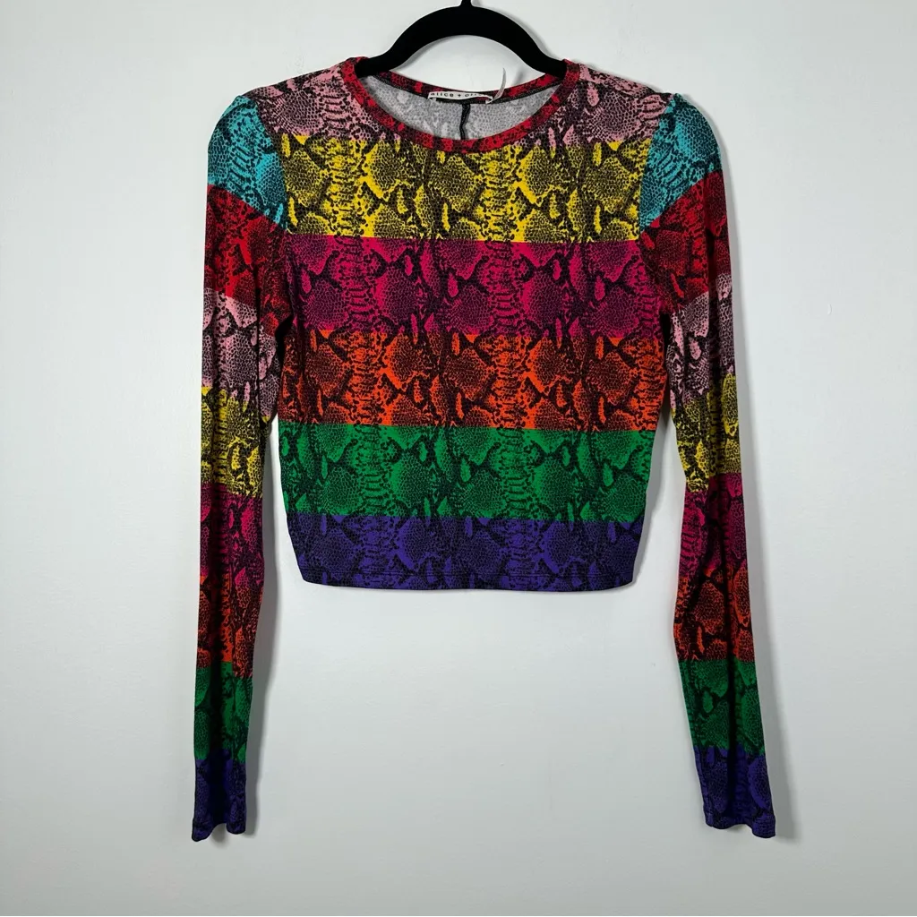 Alice & Olivia Delaina Rainbow Snake Stripe Cropped Blouse Size S - Image 3