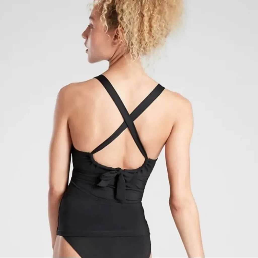 Athleta Plunge Criss-Cross Black Tankini Athleisure Yoga Swim Top Med Tie Back - Image 2