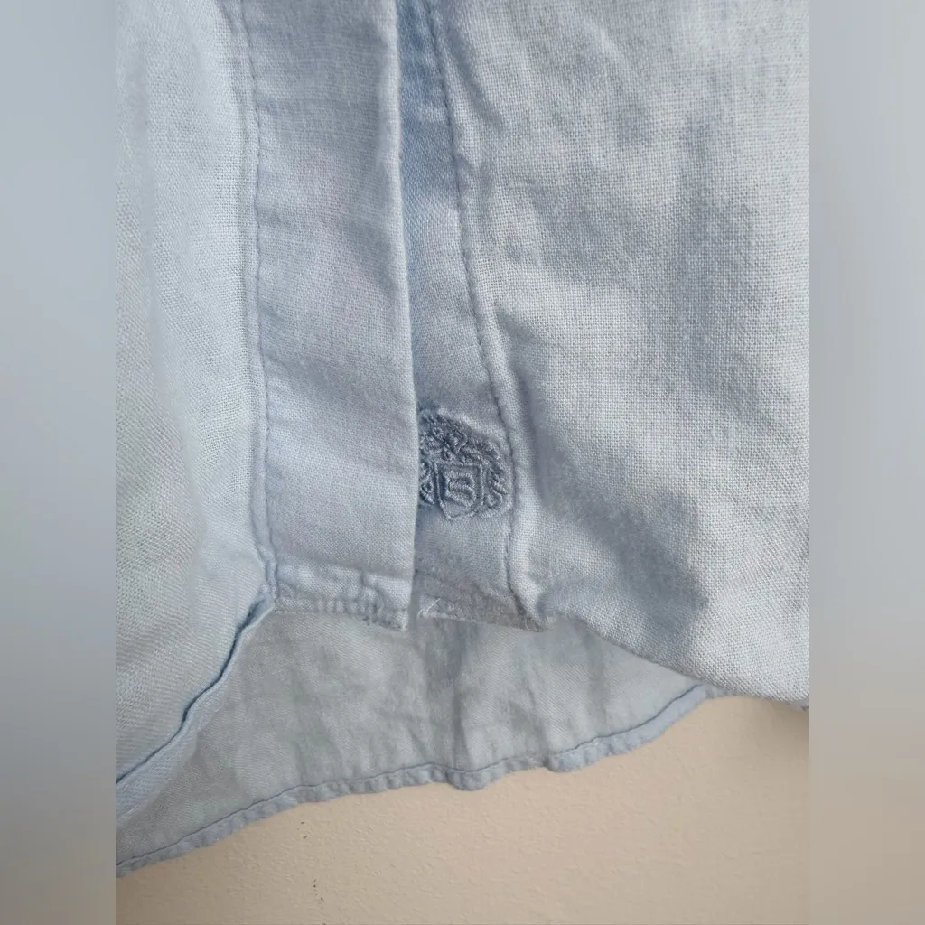 Aritzia Babaton light blue linen blend utility button up shirt flap pockets S - Image 8