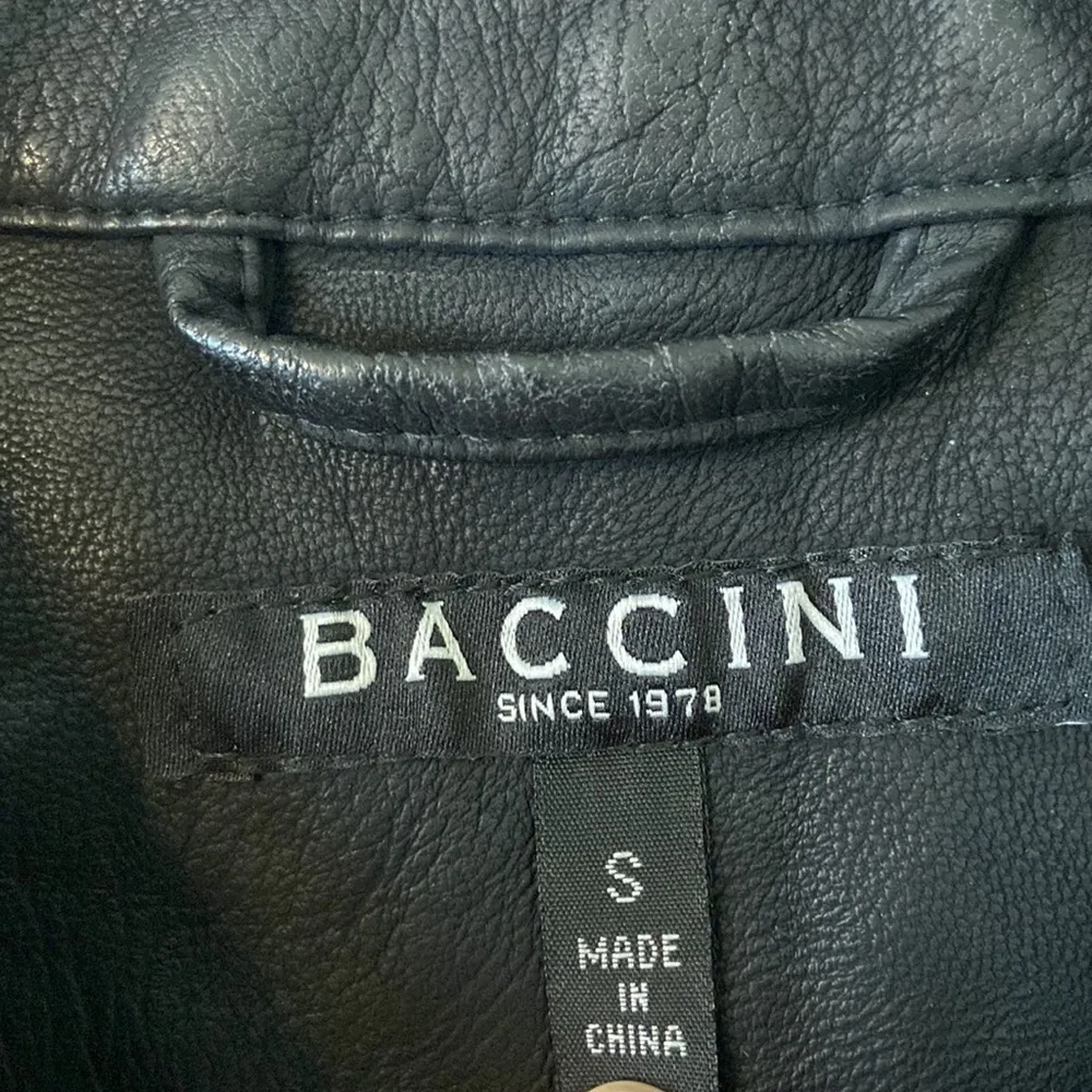 Baccini Faux Leather Black Women's Jacket size S excellent condition length 23” - Image 2