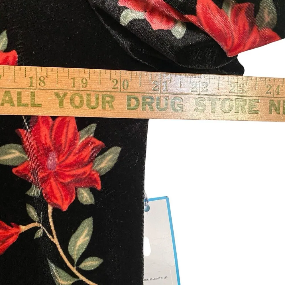 Draper James RSVP Womens Large Puffed Sleeve Floral Printed Velvet Dress Pockets - Image 8