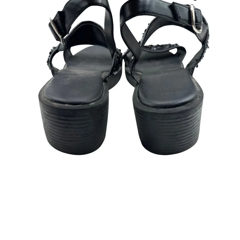 Coaster Size 9 Sandals With Sequined Straps & Chunky Heel Black - Image 6