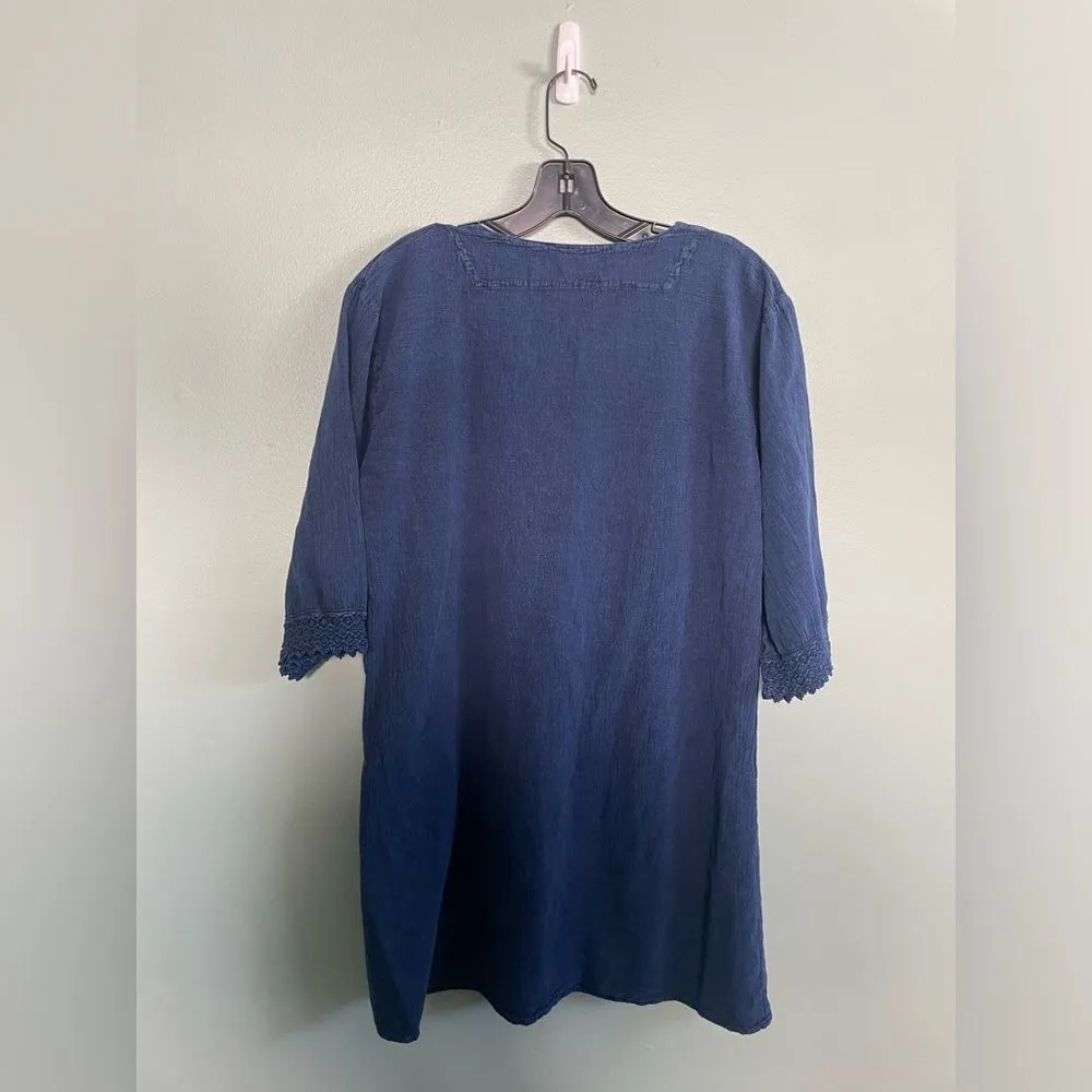Seaspice 100% Cotton Navy Cotton Dress Beach Resort Wear Cover Up SZ L Blue Size L - Image 6