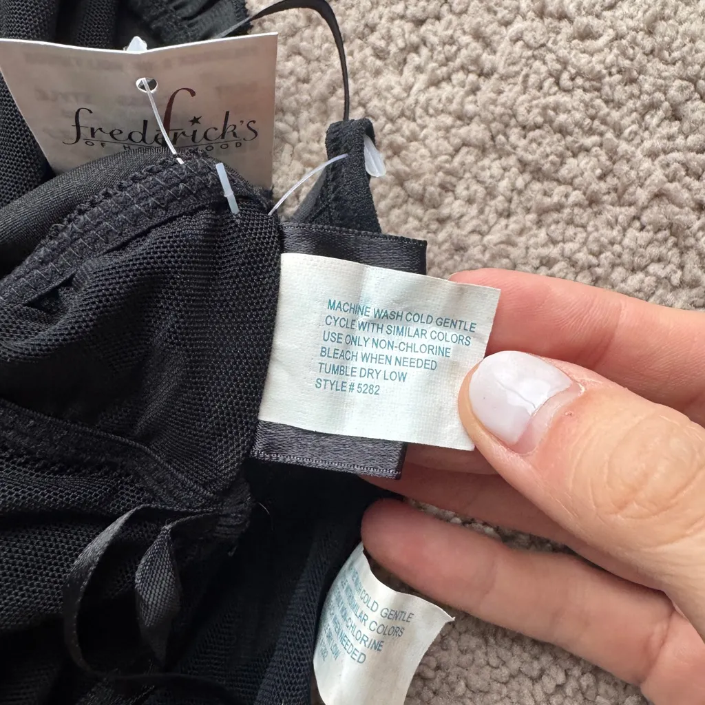 NWT Frederick's of Hollywood black lingerie babydoll slip with rose detail - L - Image 7