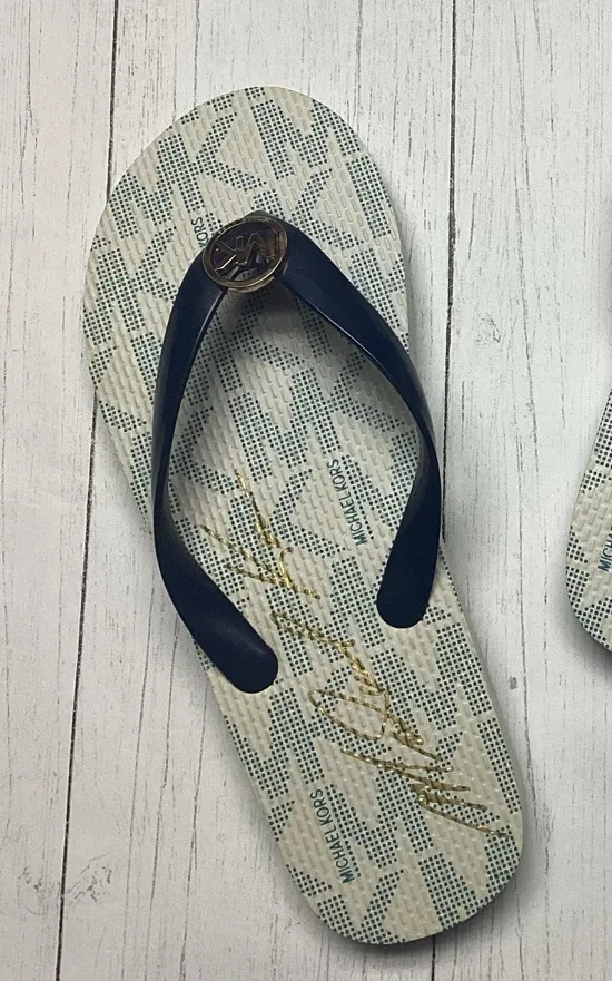 Michael Kors Navy And White Flip Flops Sandals Size 8 - Image 8