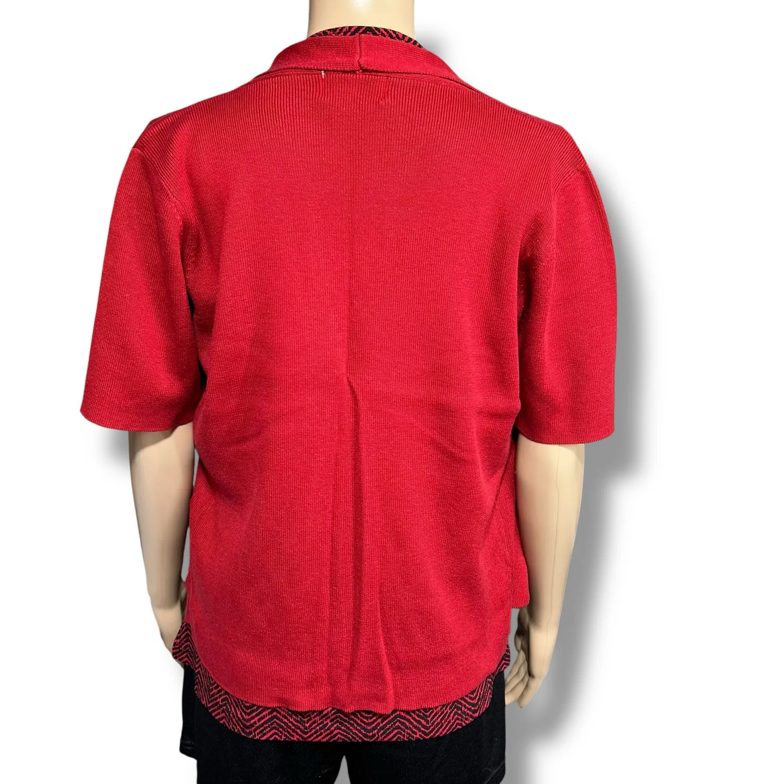 Christopher & Banks Womens Knit Cardigan Sweater Short Sleeve Collared Red Mediu - Image 4