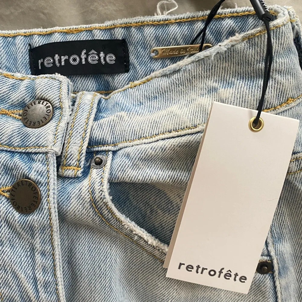 NWT Retrofete Maude Denim Distressed Midi Button Down Asymmetrical Skirt Blue Size XS - Image 6
