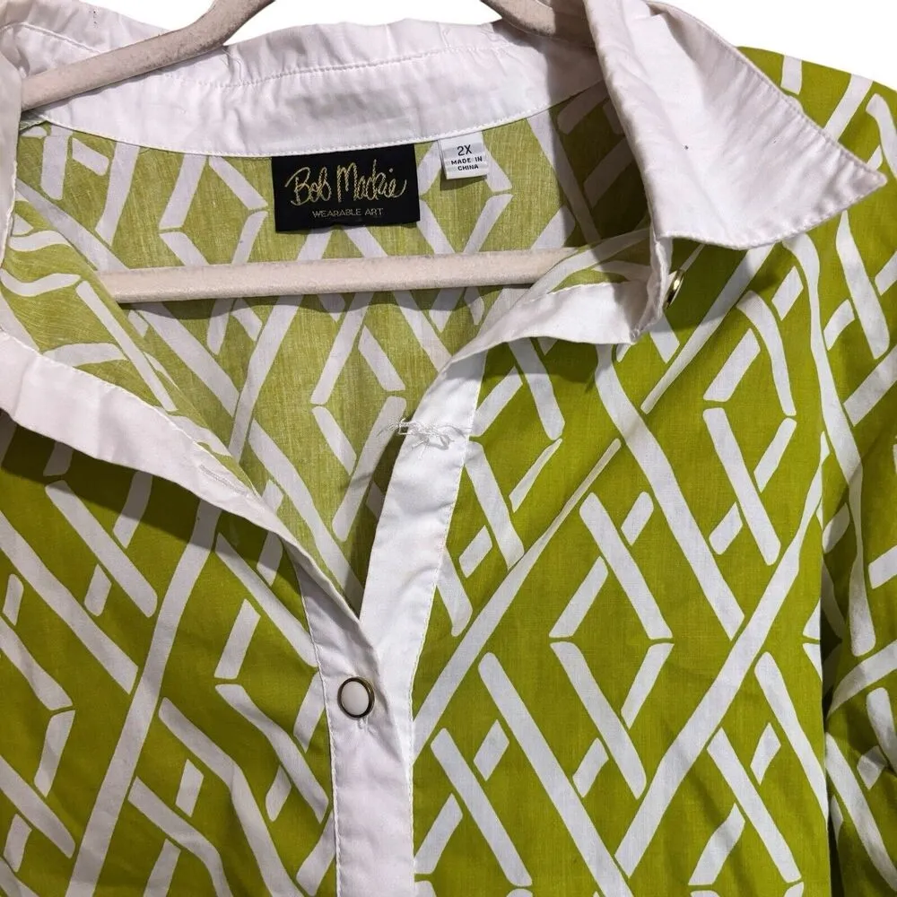 Bob Mackie Wearable Art Top Womens 2X Multicolor Artsy Print Button Up Blouse - Image 4