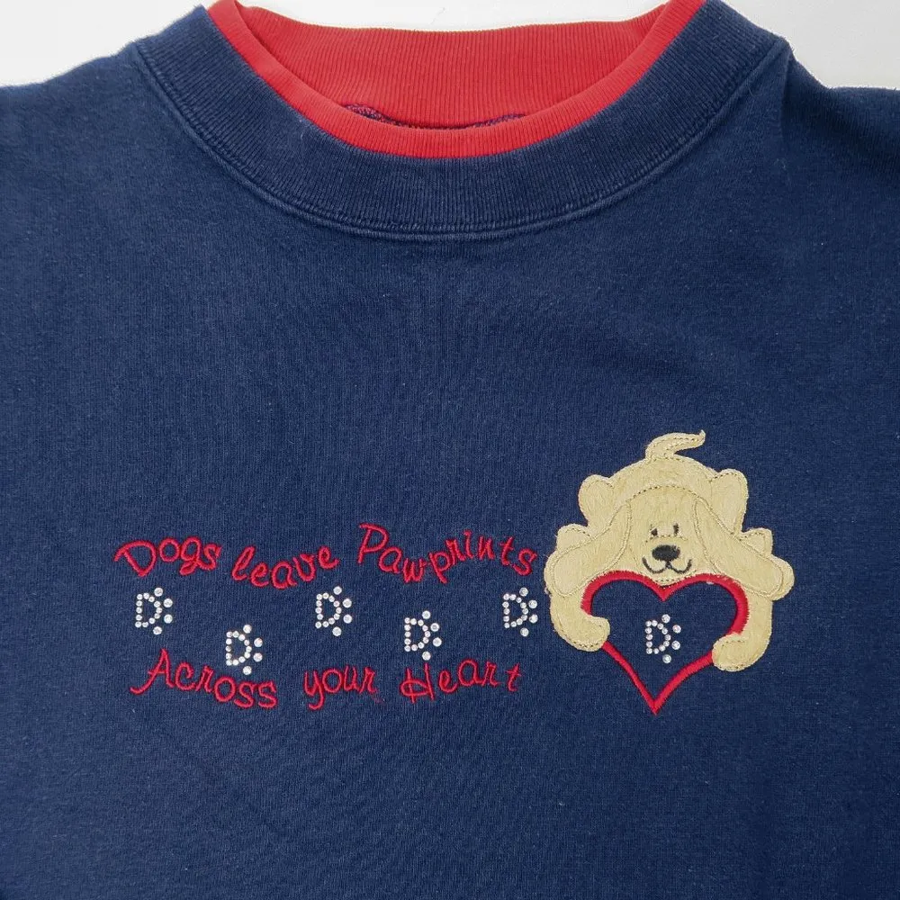 Vintage 90s Dogs leave Pawprints Across your Heart Sweatshirt Size L - Image 2