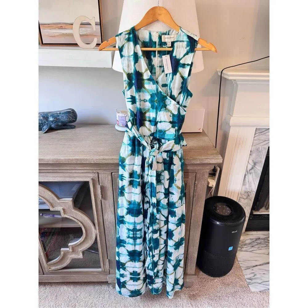 NWT Banana Republic Voile Wrap Waist Maxi Dress Green Tye Dye Size 0 - Image 4
