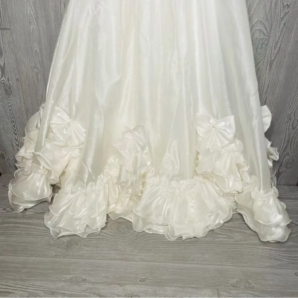 Vintage 80s bonny fashion best quality chiffon tulle ruffle dress with bow detai White Size 8 - Image 9
