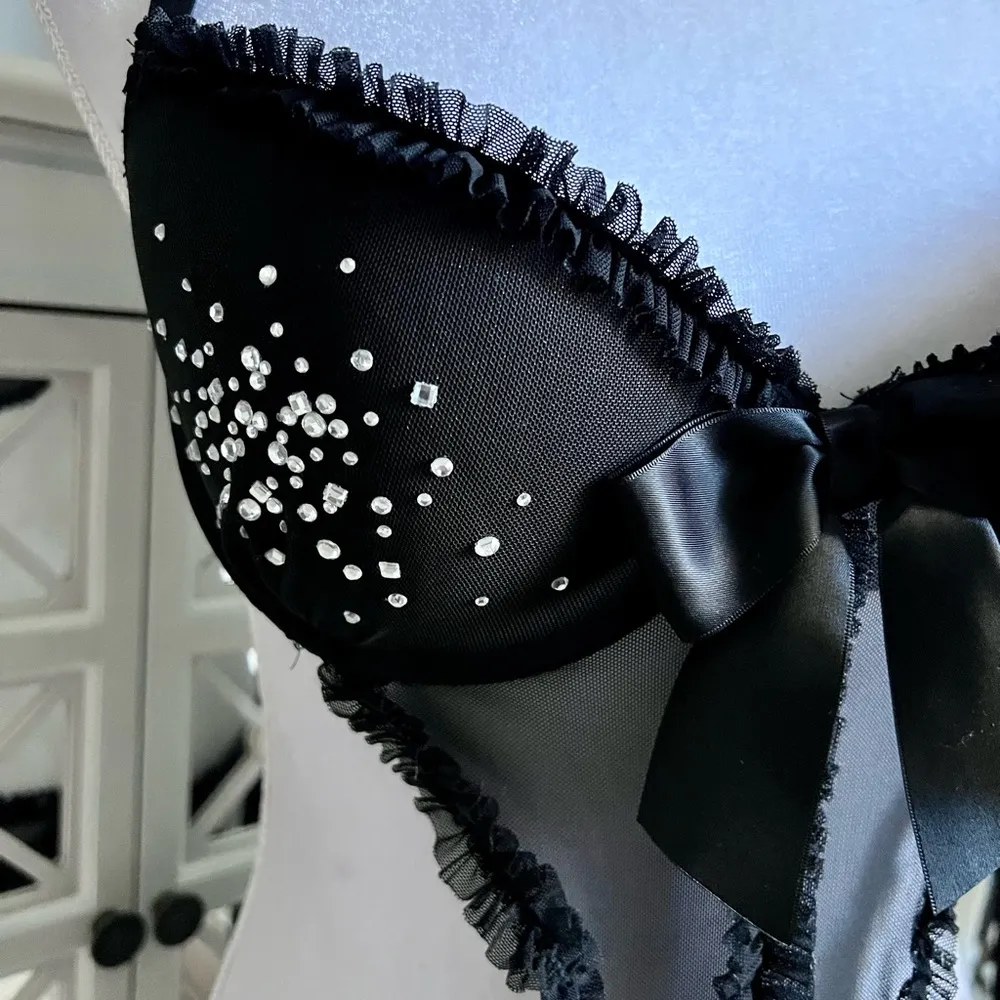 Victoria’s Secret Sexy Little Things Mesh Black Crystal Lingerie 36D - Image 2