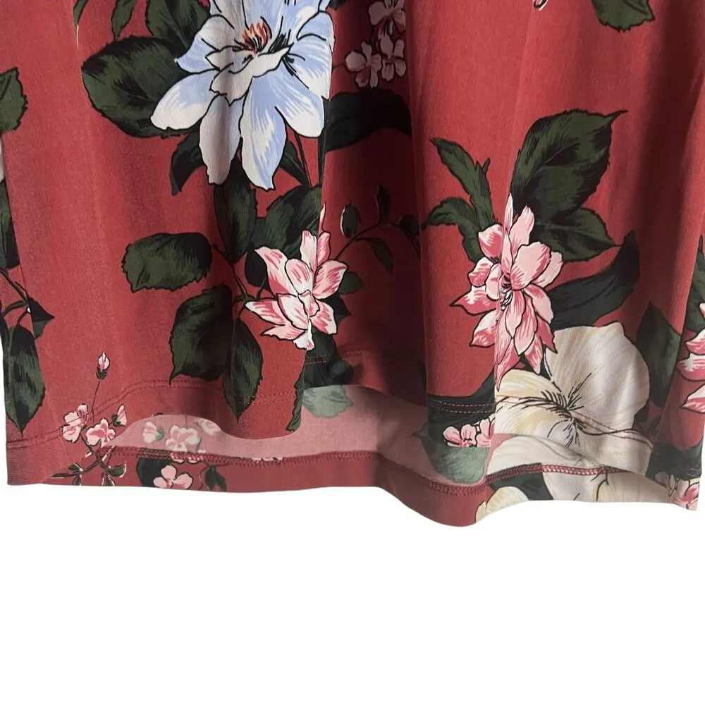 Banana Republic Red Floral Print 3/4 Long Sleeve Split V-Neck Popover Blouse XS - Image 6