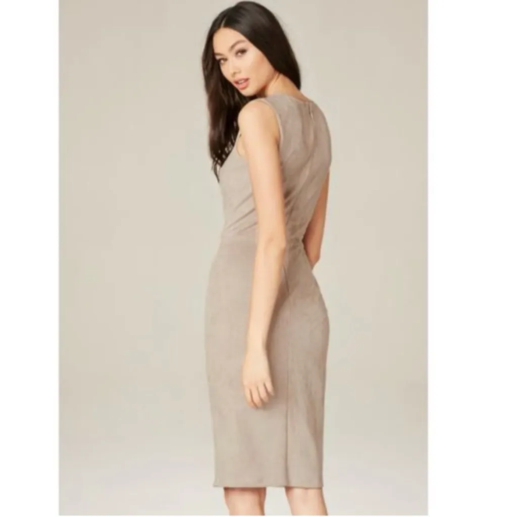 BEBE Erin Tan Faux Suede Sleeveless Midi Dress Size Medium Chic Neutral Stretch - Image 2
