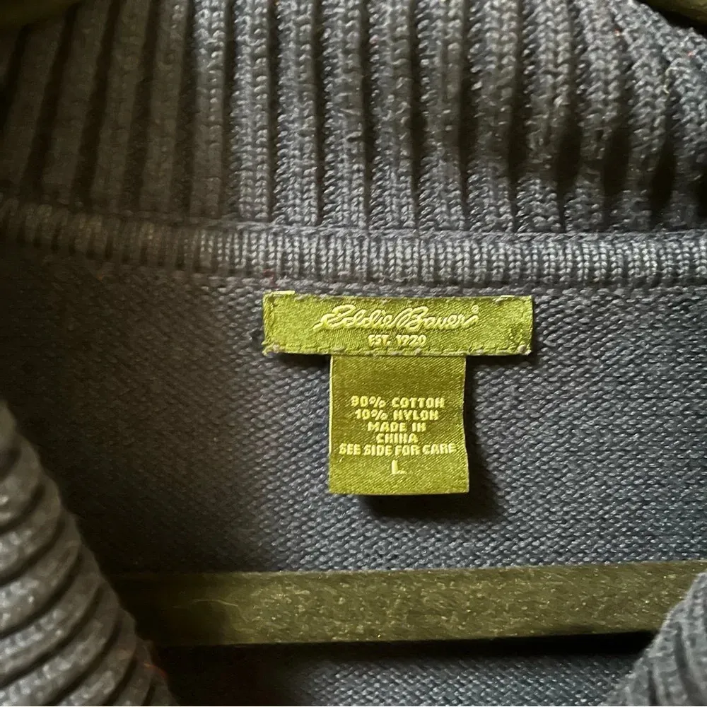 Eddie Bauer Shall Collar Blue Cotton Sweater- Size Large - Image 4