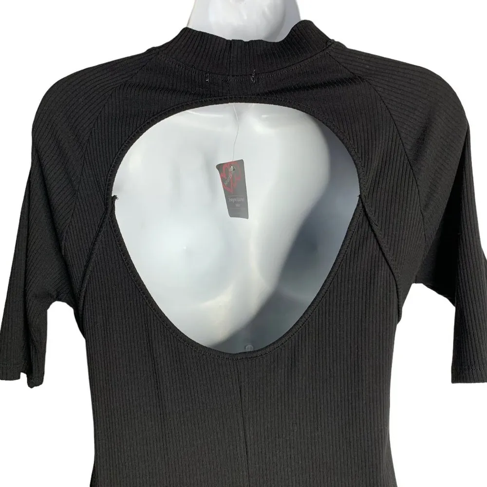 Heart & Hips Open Back High Neck Maxi Dress L Black Ribbed Bodycon Short Sleeve - Image 4