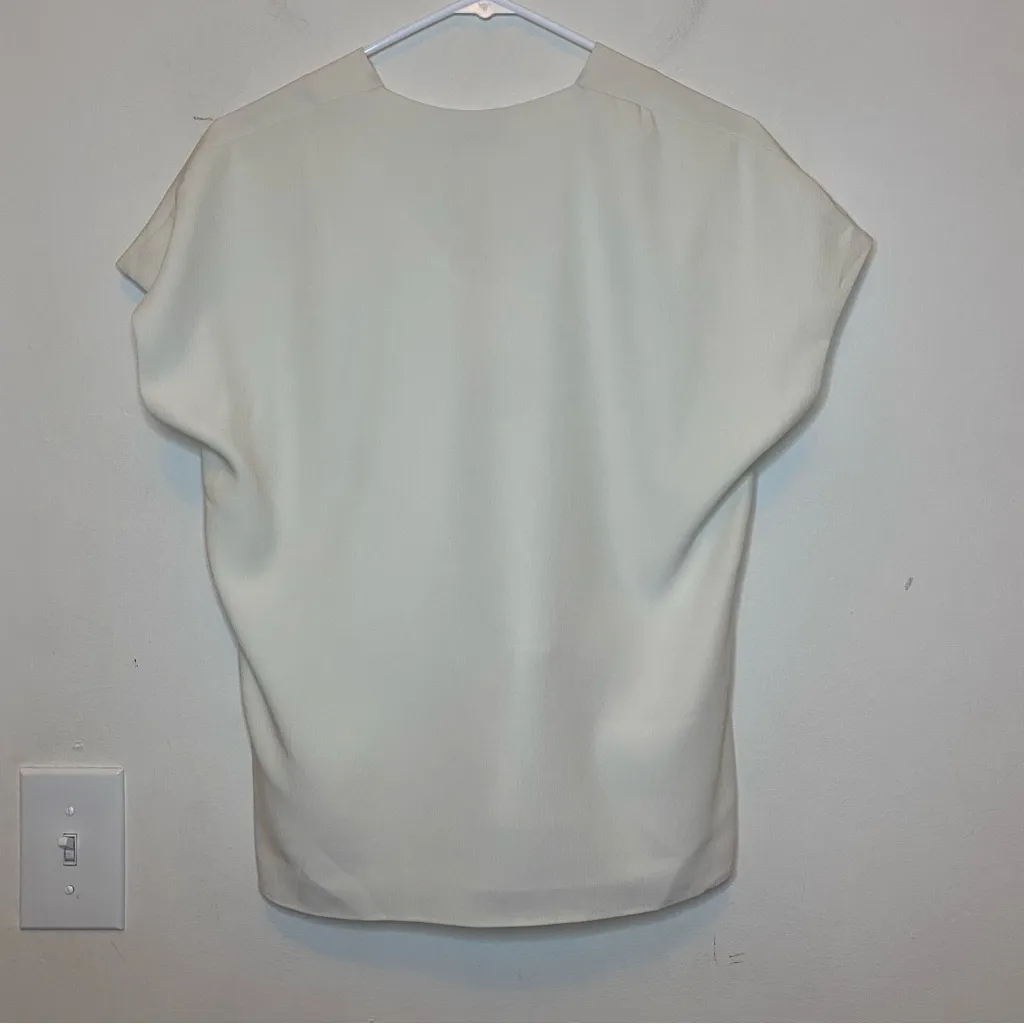 MM LAFLEUR Antonia Draped Front Short Sleeve Top Eco Soft Weave Ivory Sz Small - Image 11