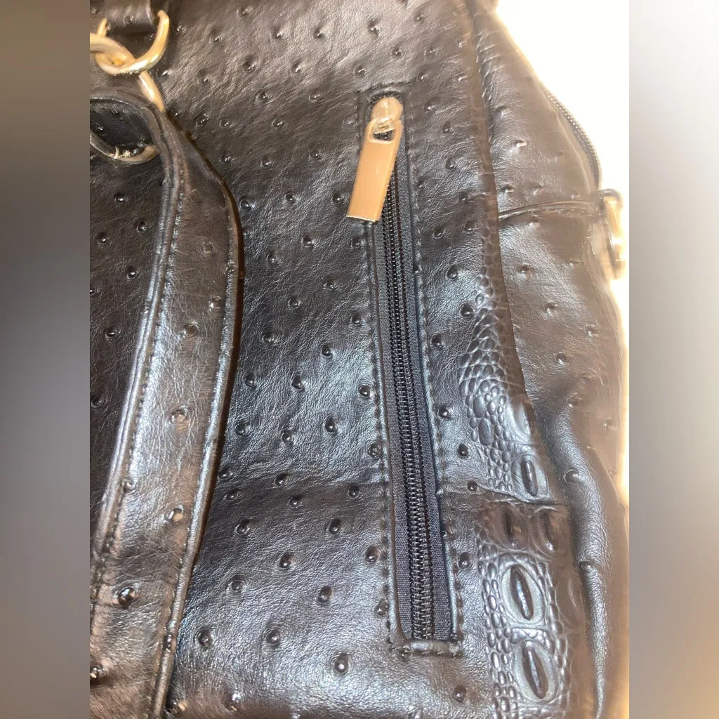 Black Ostrich Convertible Backpack/Crossbody/Shoulder Bag - Image 6