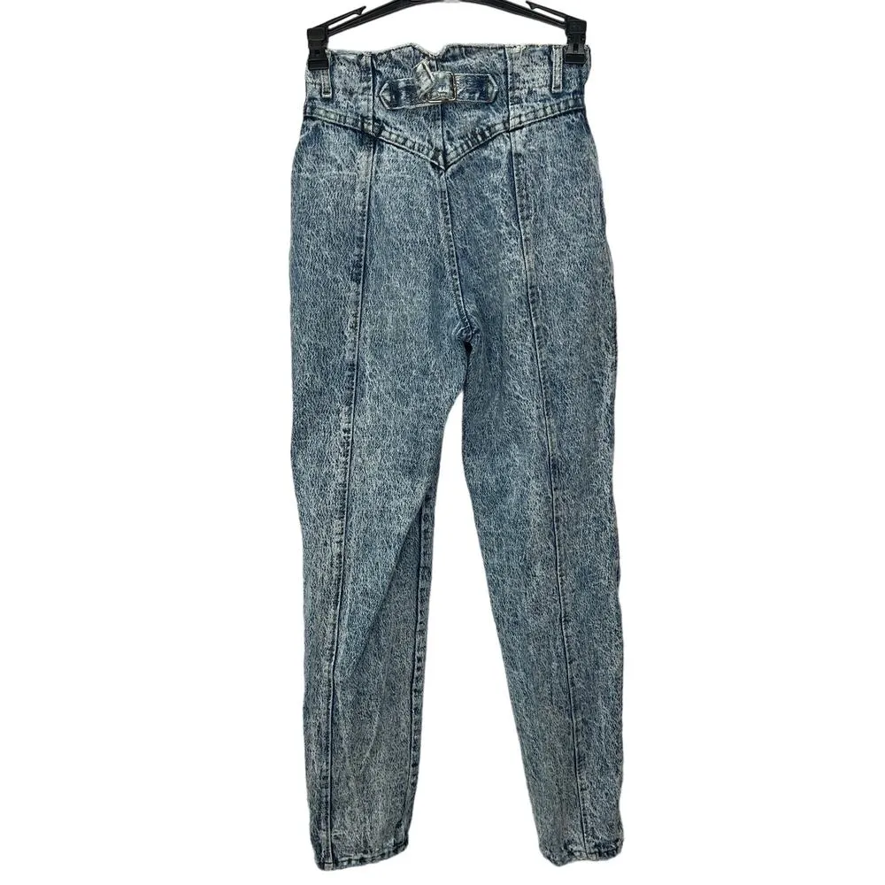 Vintage LEE Juniors High Waist Tapered Acid Wash Jeans Size 5 24x30 Long 80s/90s - Image 5