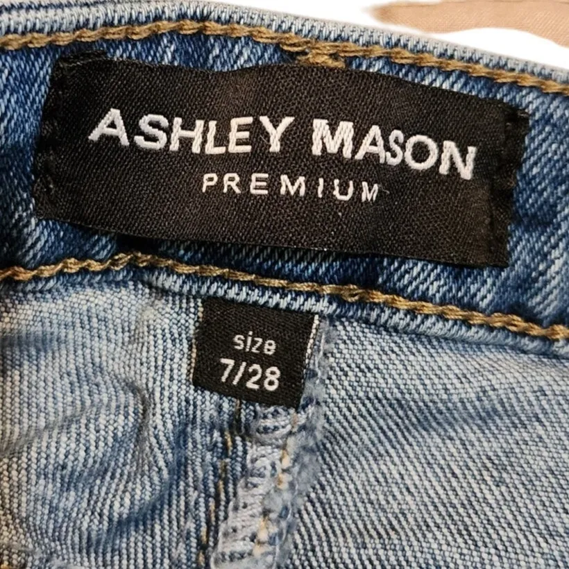 Ashley Mason Blue Medium Wash Frayed Hem Stretch Casual Bootcut Jeans Size 7/28 - Image 8