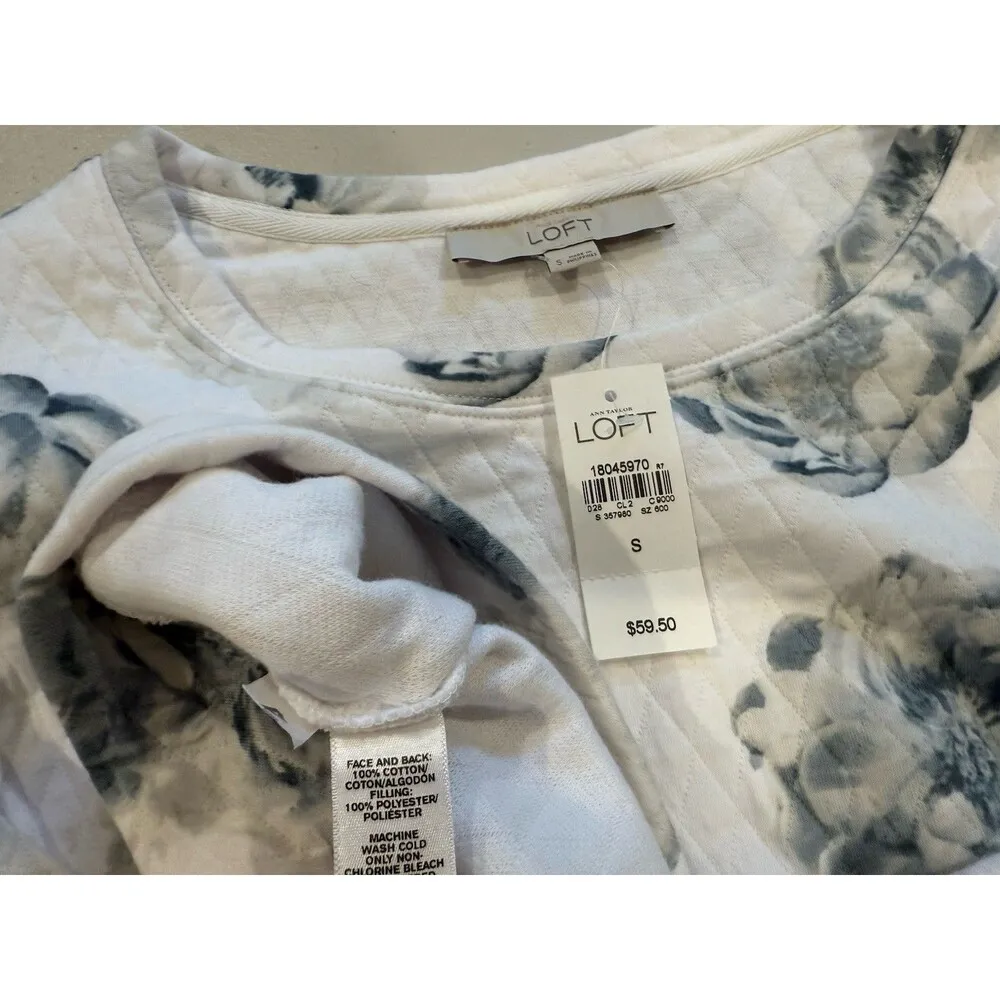 NEW Loft Sweatshirt Womens Small Floral Travel Lightweight Coastal 100% Cotton - Image 3