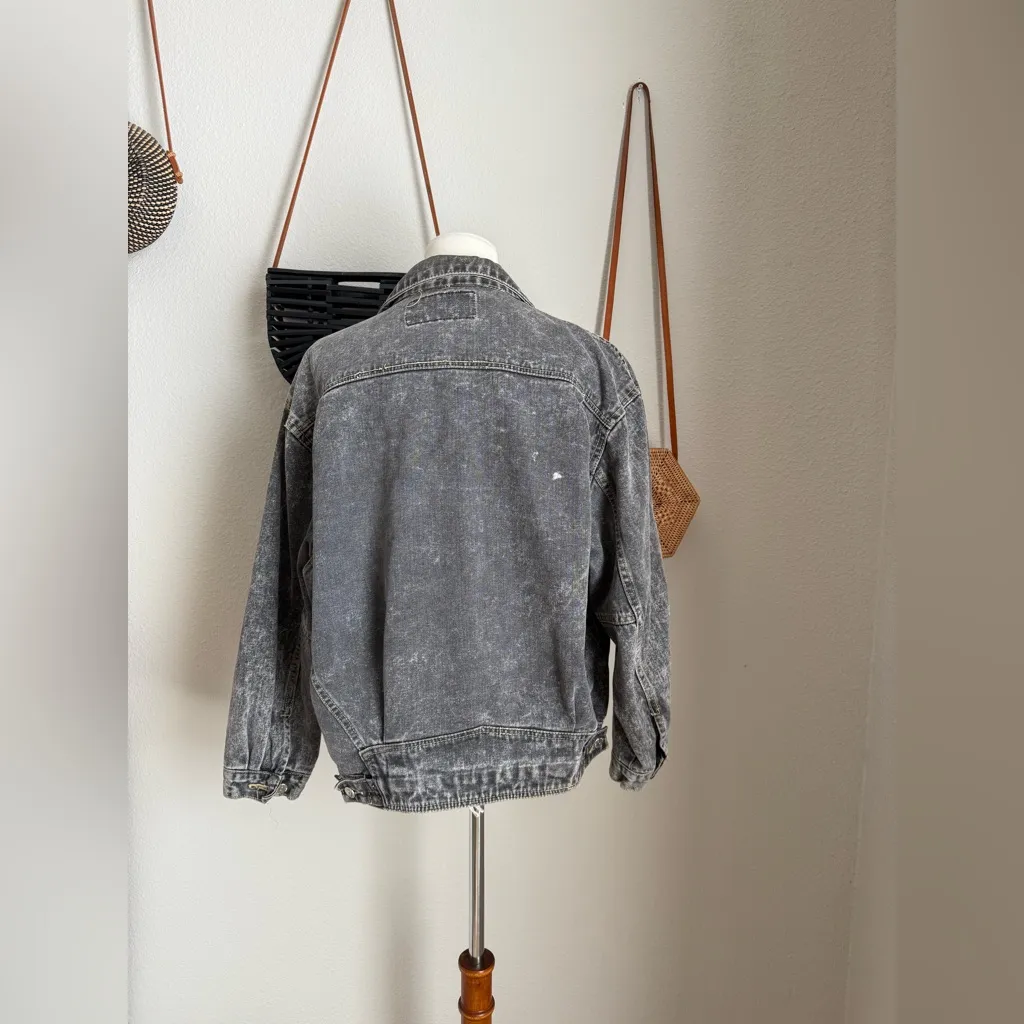 Vintage Snow Denim Black Washed Jacket, Size Medium White - Image 3