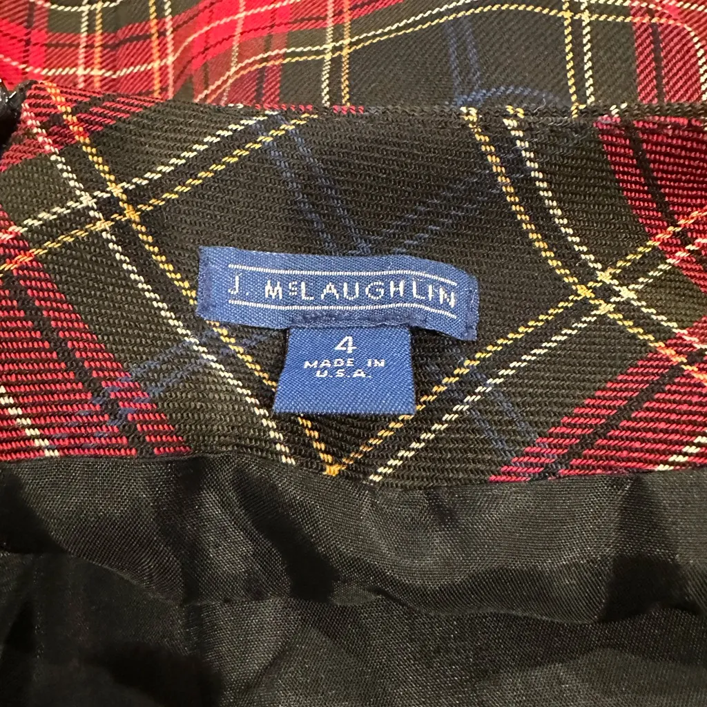 J. McLaughlin Black Red Plaid Wool A-Line Skirt - Image 5
