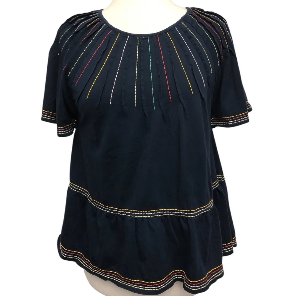 Maeve by Anthropologie Navy Chamonix Embroidered Swing Top - Image 2